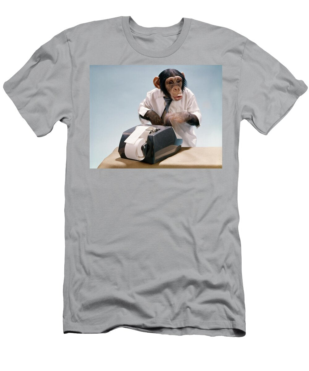 1 1960s Chimpanzee Using Office Adding Vintage Images T-Shirt