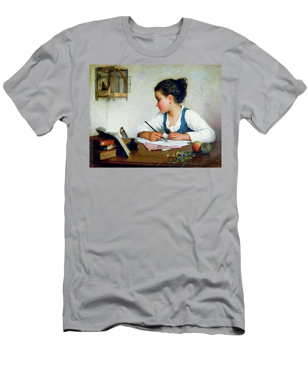1 a Girl Writing the Pet Goldfinch 1870 Henriette Browne T-Shirt