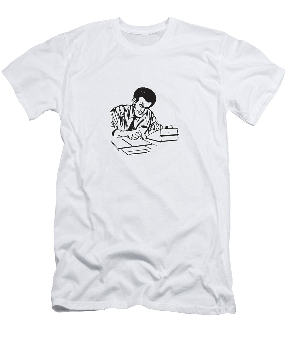 1 Accountant At Desk with Documents and Adding Machine Csa Images T-Shirt
