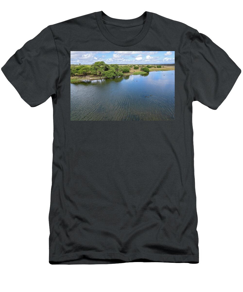 1 Aerial of Swans Swimming in Wetlands Michele Jackson T-Shirt