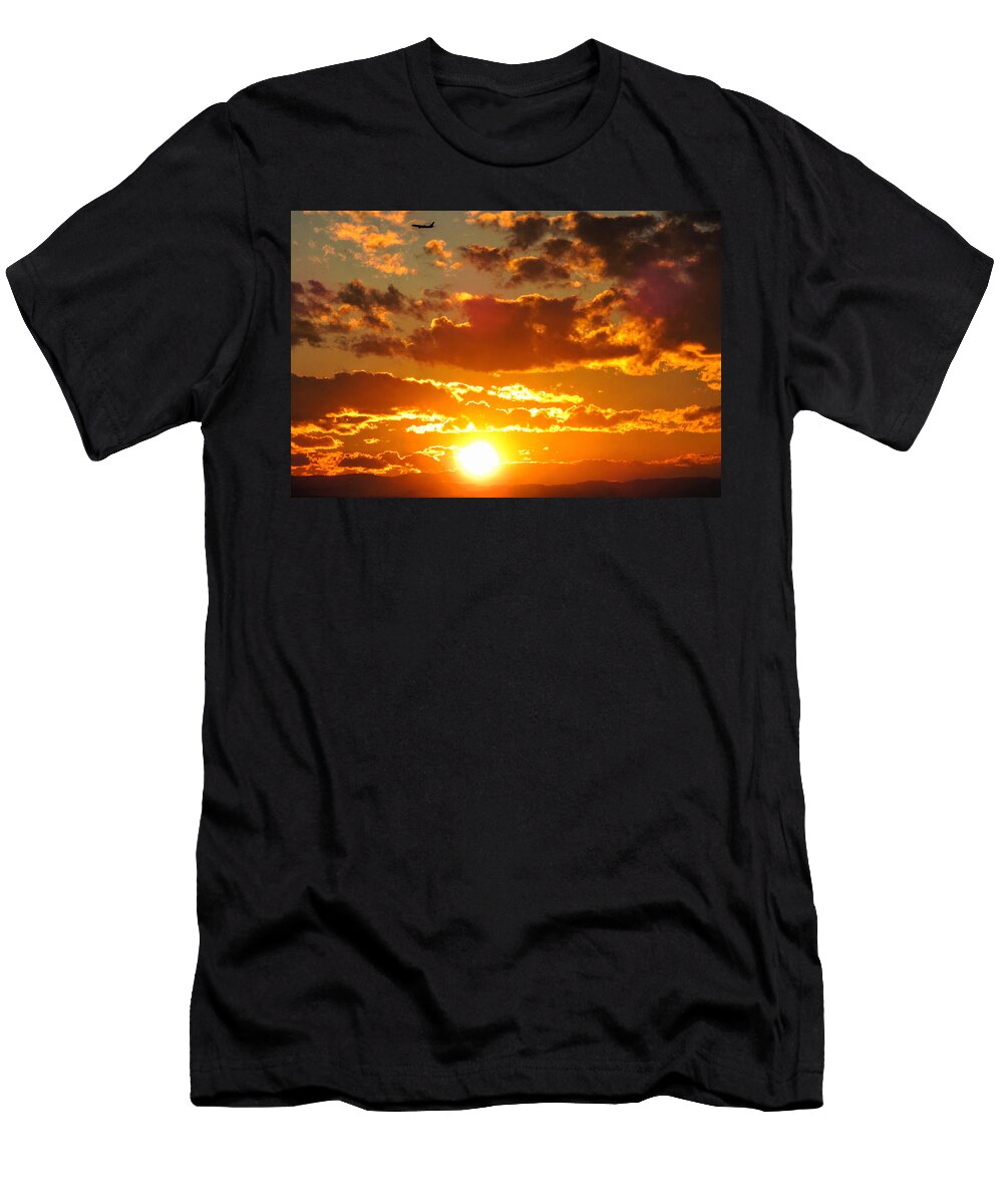 1 Airplane Soaring At Sunset Mario G Rivera T-Shirt