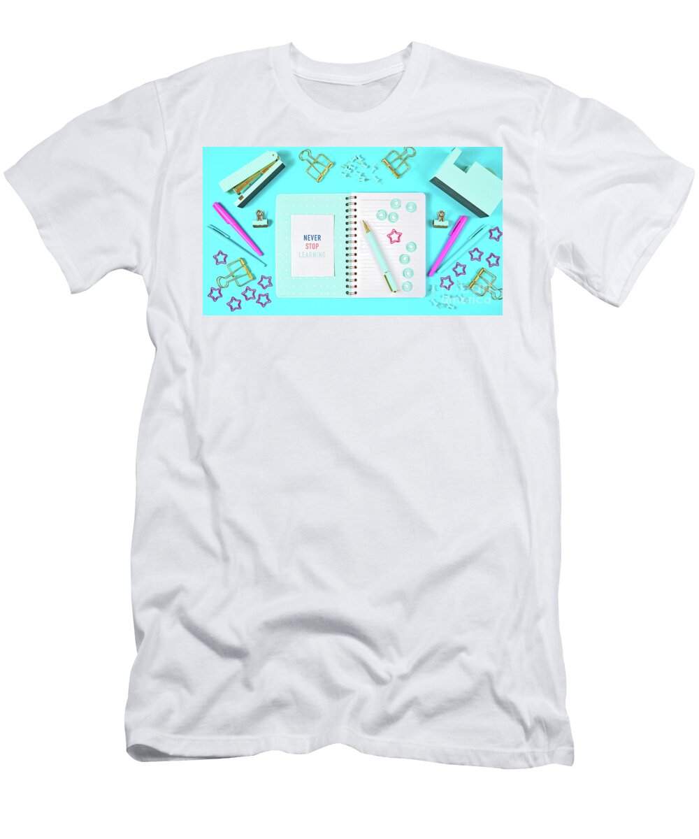 1 Back to School Concept Blue Theme Notebook with Stationery Milleflore Images T-Shirt