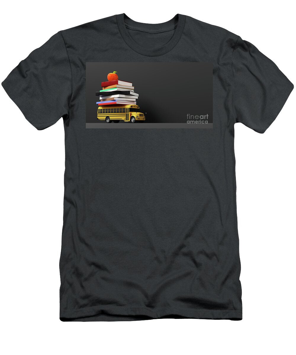 1 Back to School Empty Blackboard and Yellow School Bus Michal Bednarek T-Shirt