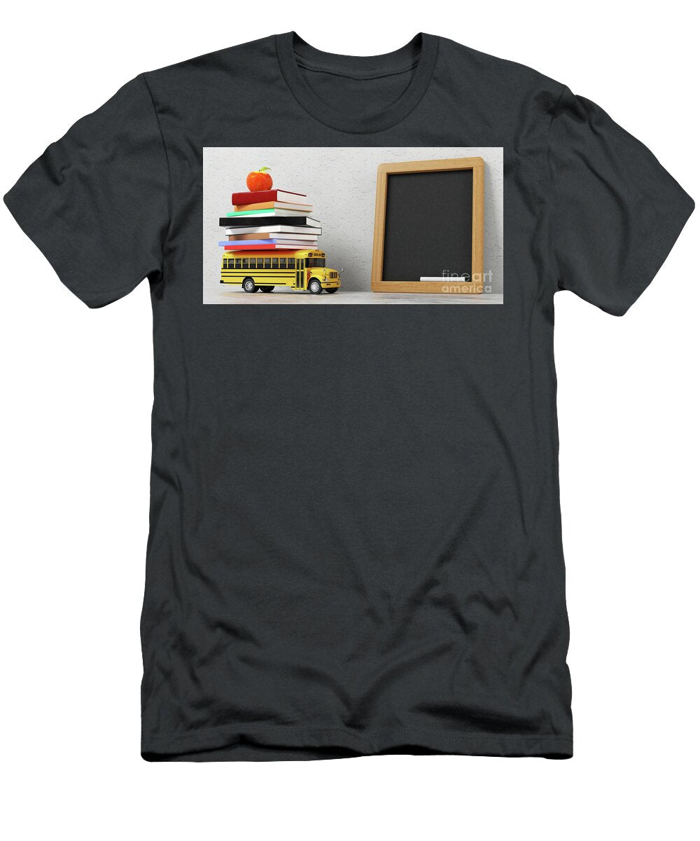 1 Back to School Empty Blackboard Yellow Bus Toy and Books Michal Bednarek T-Shirt