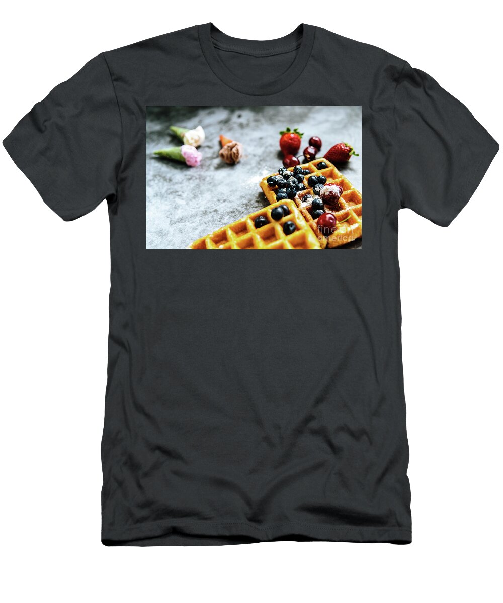 1 Background of Tasty and Sweet Foods with Red Fruits and Waffles Joaquin Corbalan T-Shirt
