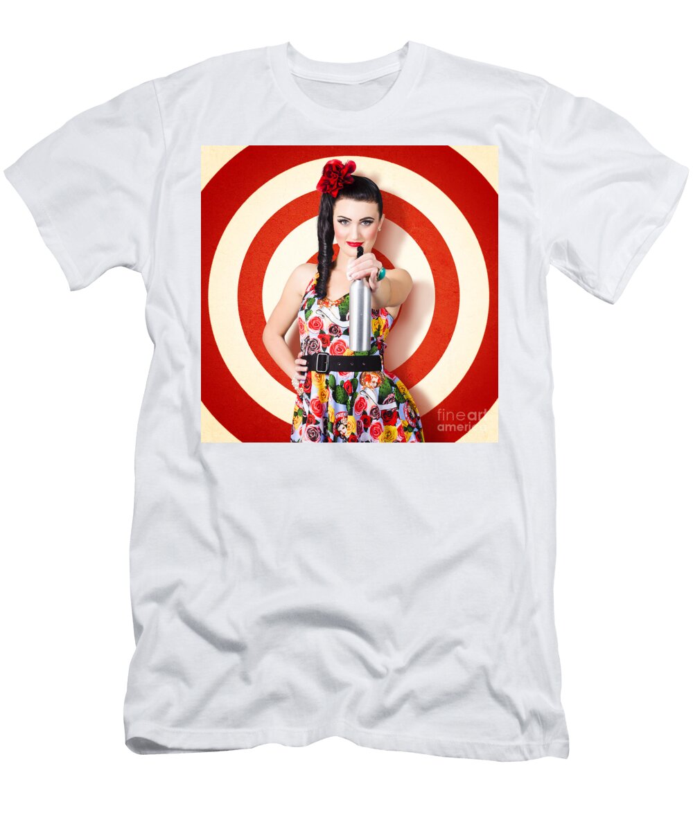 1 Beautiful Housewife Taking Aim with Cleaning Spray Ryan Jorgensen T-Shirt
