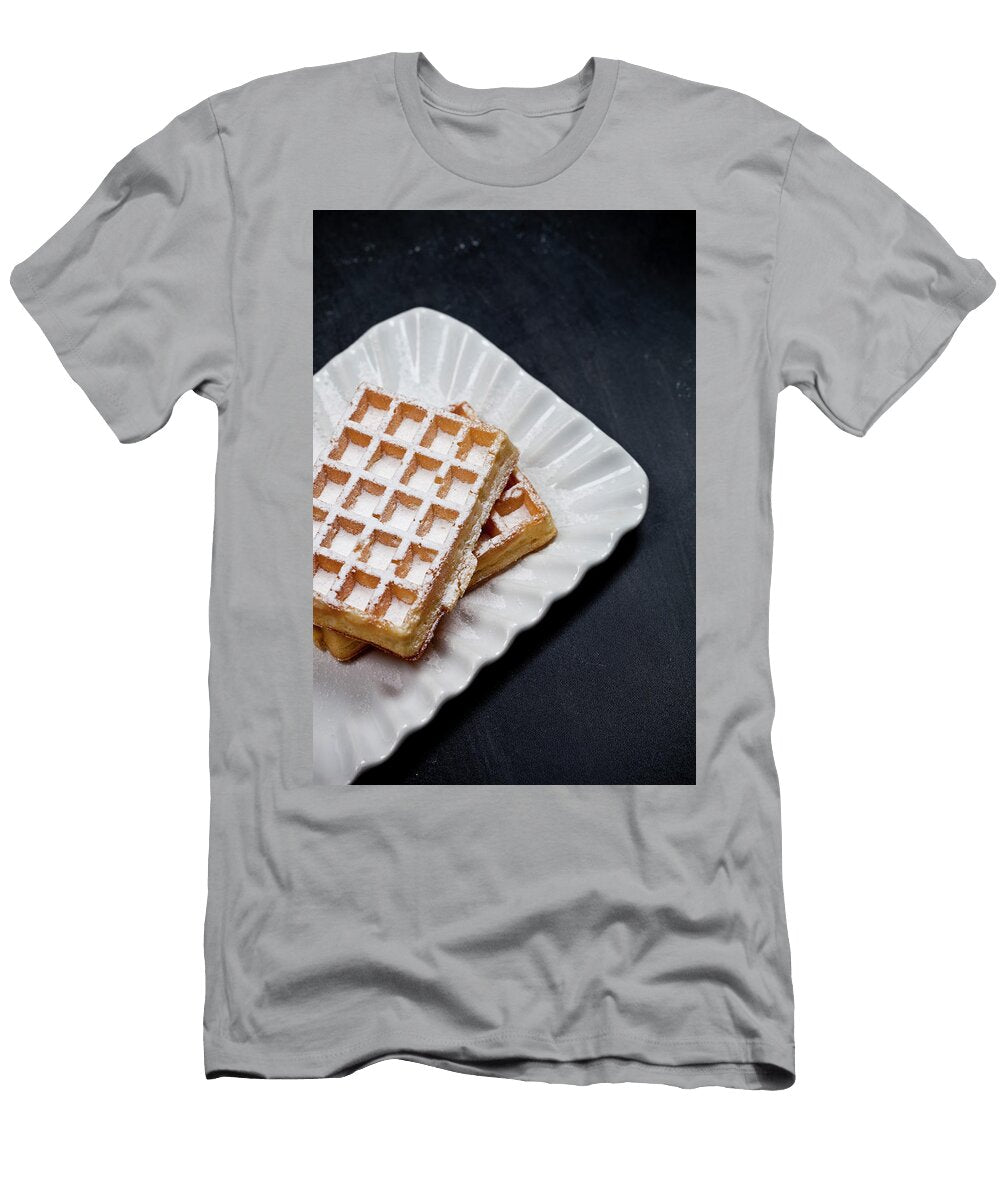 1 Belgium Waffers with Sugar Powder on Ceramic Plateon Black Board Liss Art Studio T-Shirt