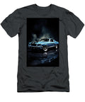 1 Blue Retro Ford Mustang Shelby Gt350 Front View Against a Dark B Boyan Dimitrov T-Shirt