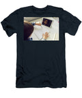 1 Boy Child Sits At a Desk and Learns with a Tablet Notebook and Book Elena Saulich T-Shirt