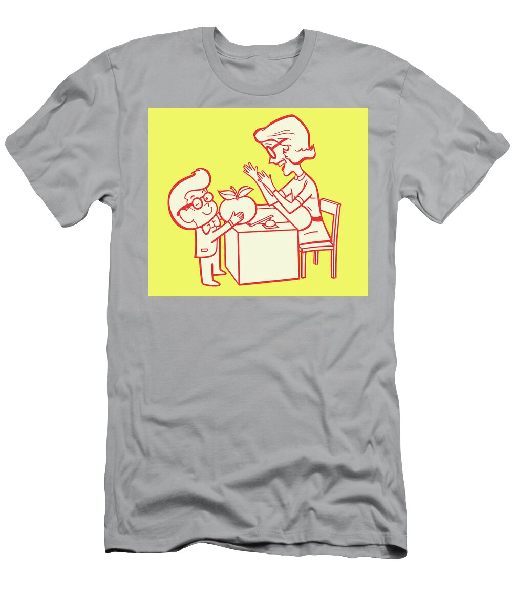 1 Boy Giving Teacher Apple Csa Images T-Shirt