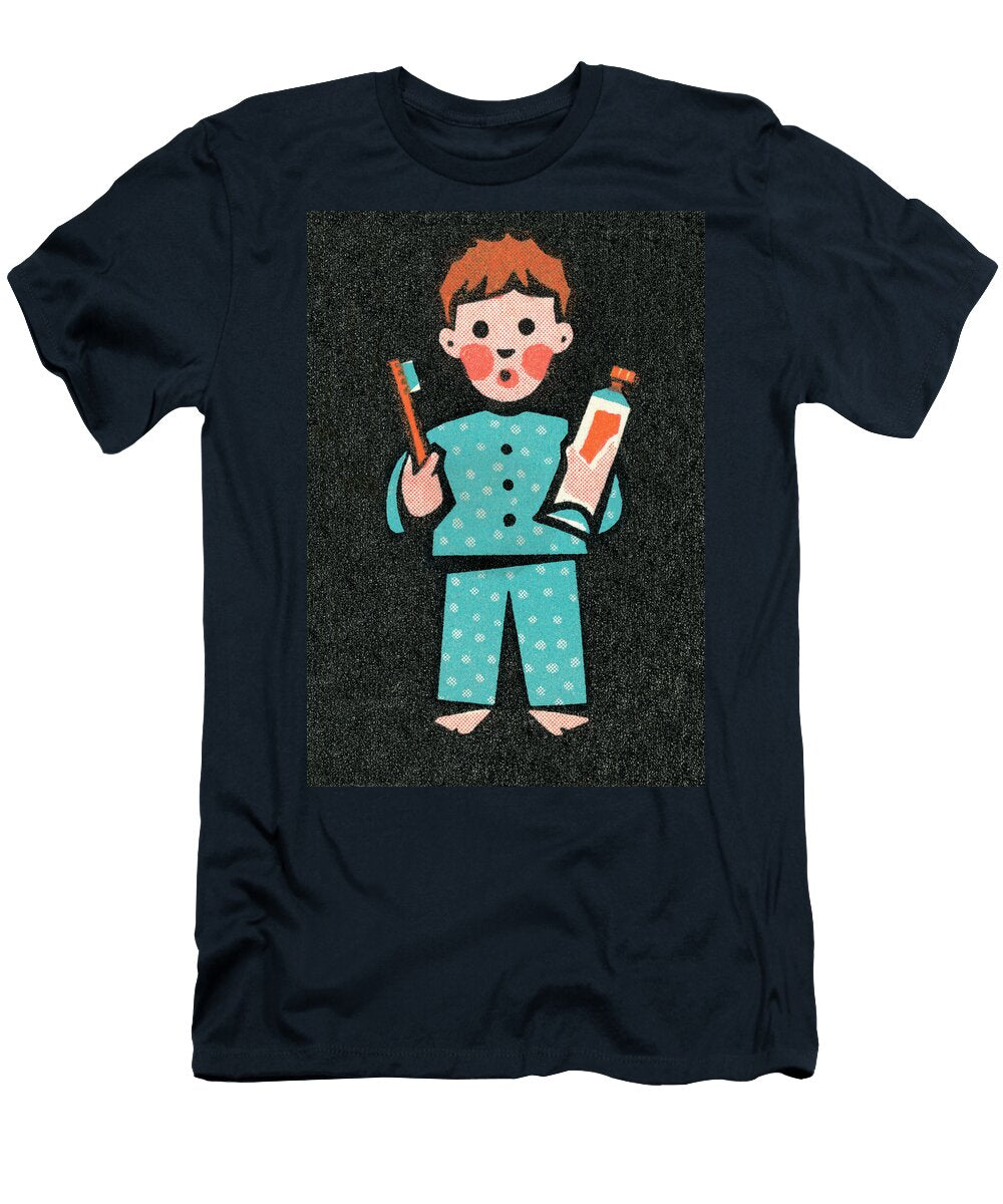 1 Boy in Pajamas Brushing Teeth Csa Images T-Shirt