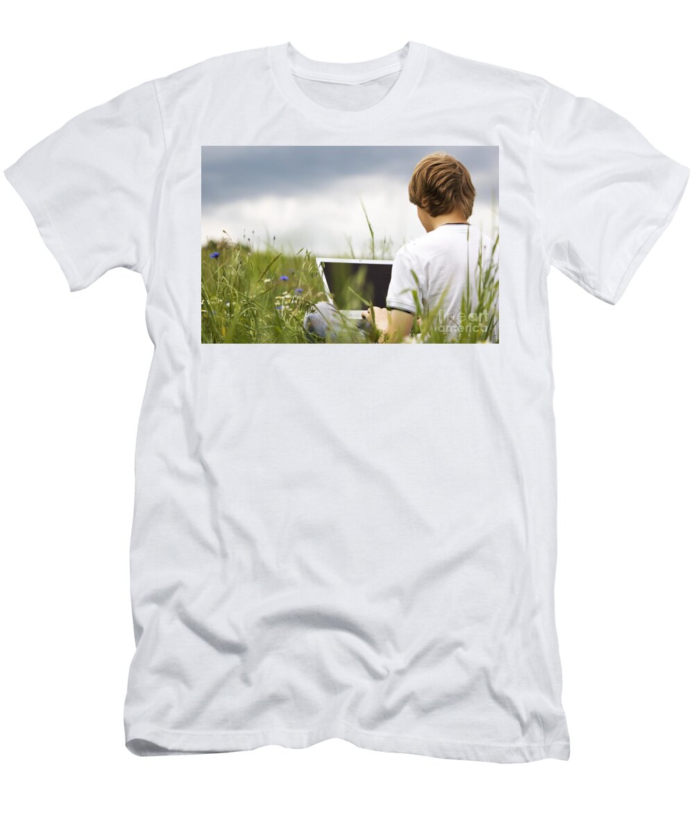 1 Boy with Notebook on the Field Michal Bednarek T-Shirt