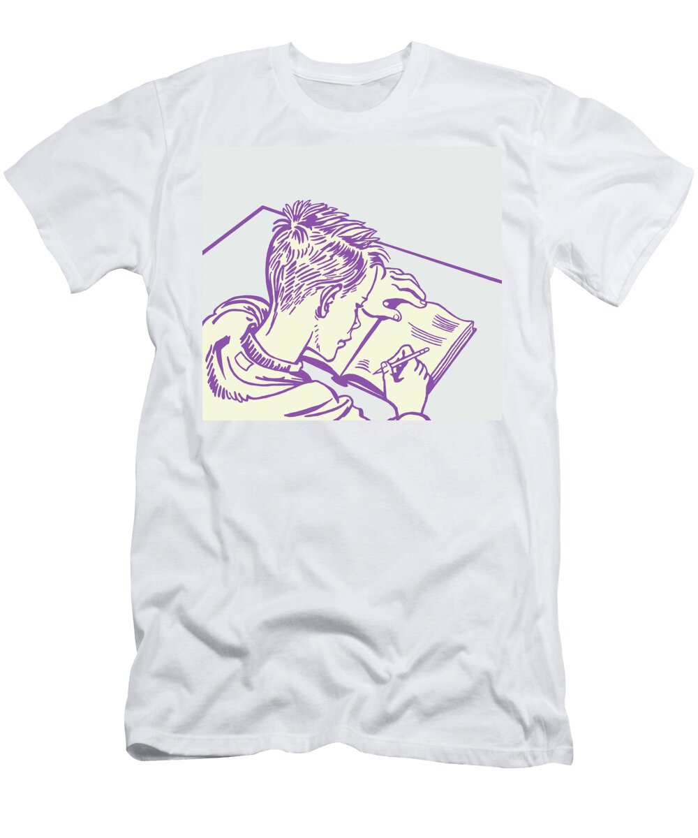 1 Boy Writing in Notebook Csa Images T-Shirt