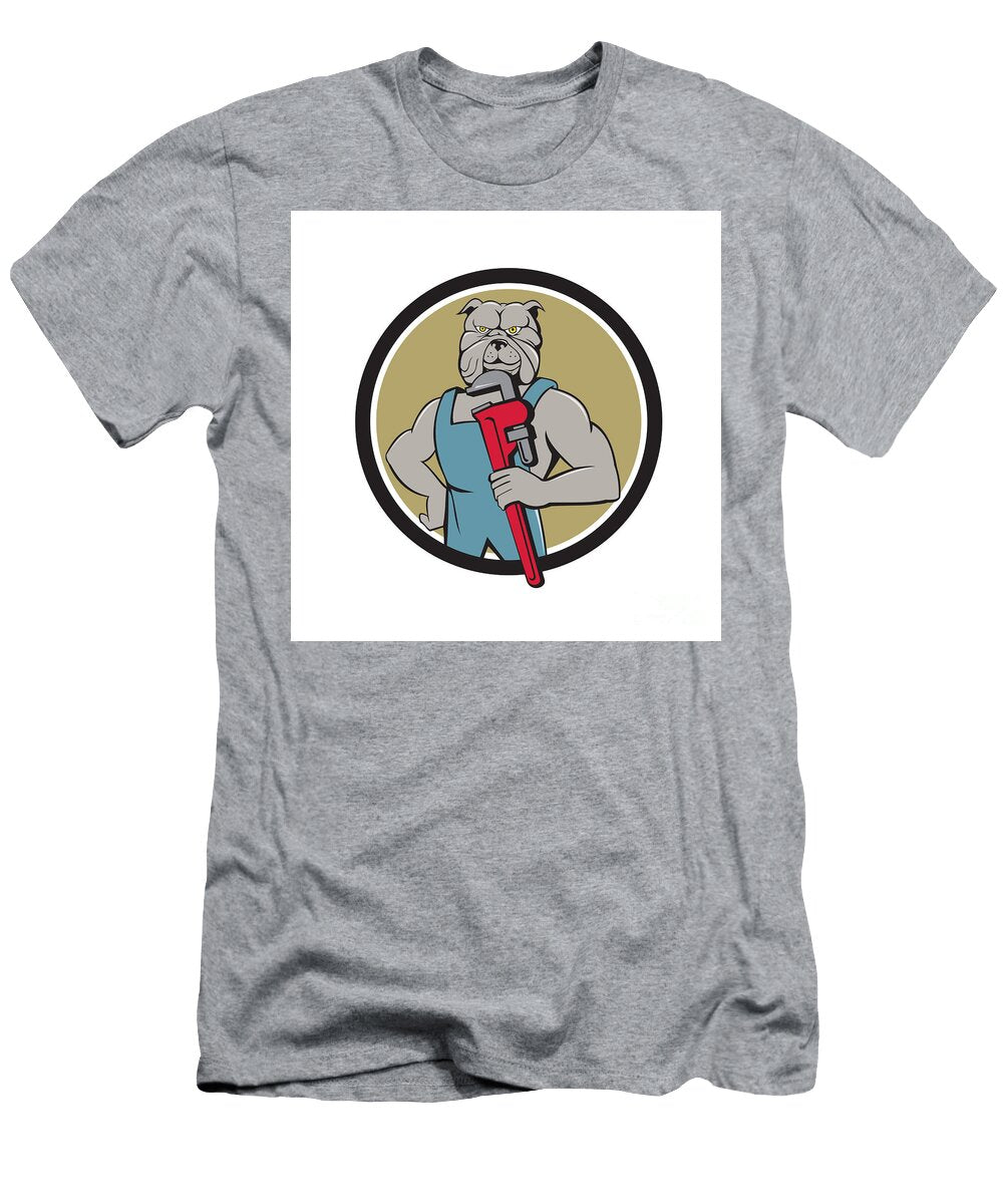 1 Bulldog Plumber Monkey Wrench Circle Cartoon Aloysius Patrimonio T-Shirt