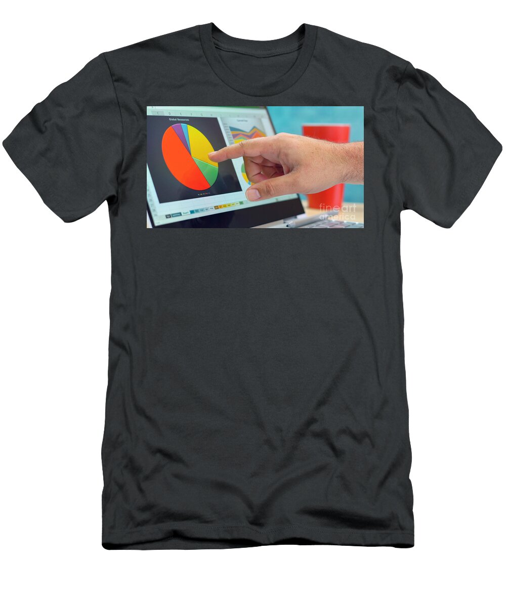 1 Businessman Pointing and Expanding Graphs on Modern Touch Screen Laptop Milleflore Images T-Shirt