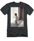 1 Child a Girl in White Clothes Stands At the Window in Winter on the Radiator Elena Saulich T-Shirt