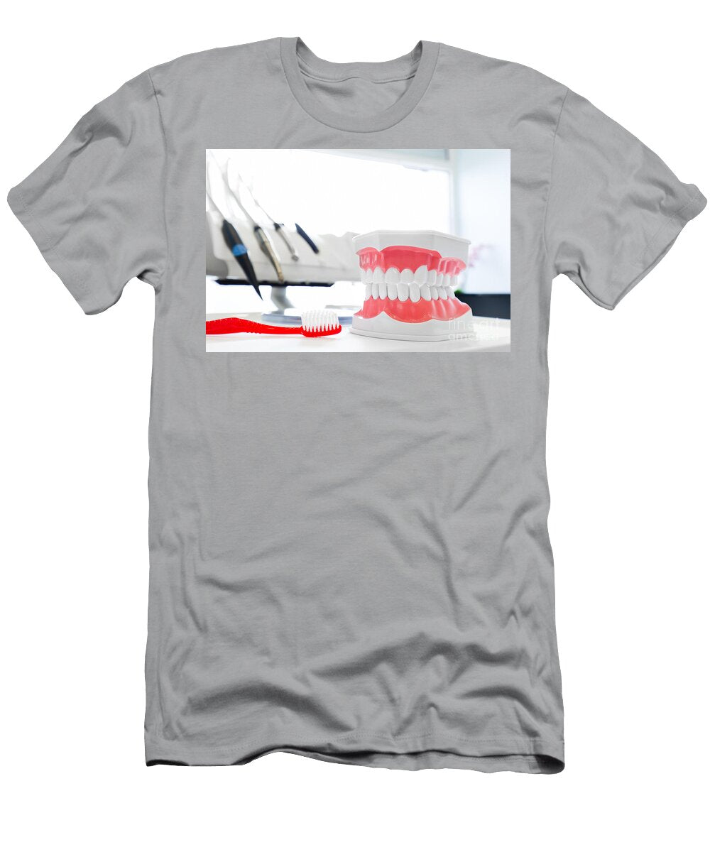 1 Clean Teeth Denture Dental Jaw Model and Toothbrush in Dentists Office Michal Bednarek T-Shirt