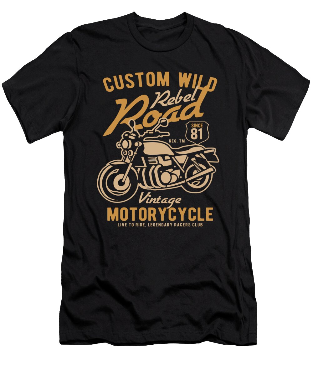 1 Custom Wild Road Vintage Motorcycle Motor Rider Florian Dold Art T-Shirt