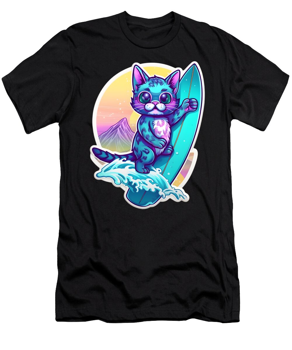 1 Cute Surfing Cat Sweet Birdie Studio T-Shirt