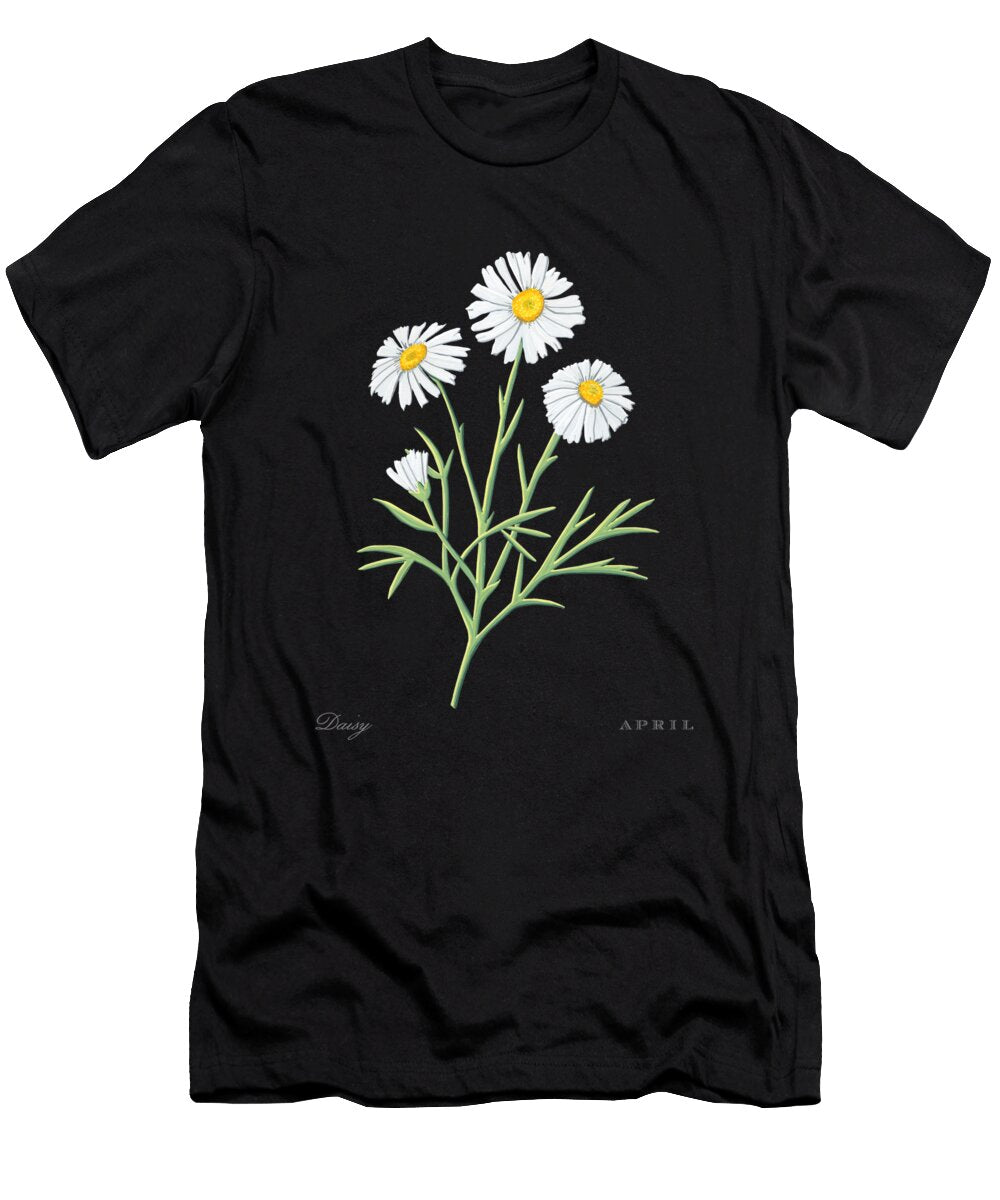 1 Daisy April Birth Month Flower Botanical Print on White Art By Jen Montgomery Jen Montgomery T-Shirt