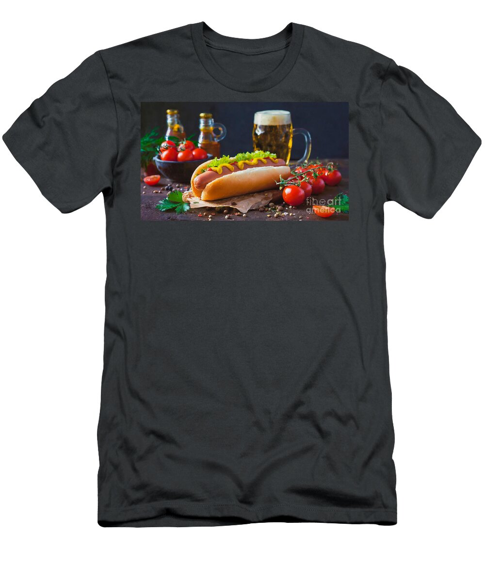 1 Delicious Hot Dog Poured with Sauce and Mustard on the Table Nea Viktor Birkus T-Shirt