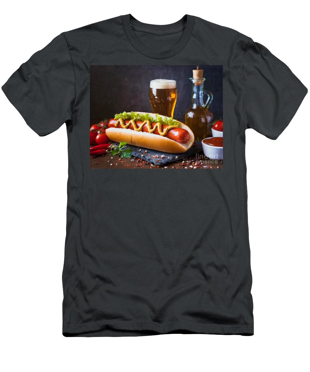 1 Delicious Hot Dog with Spices and Sauce on the Table Beer Fres Viktor Birkus T-Shirt