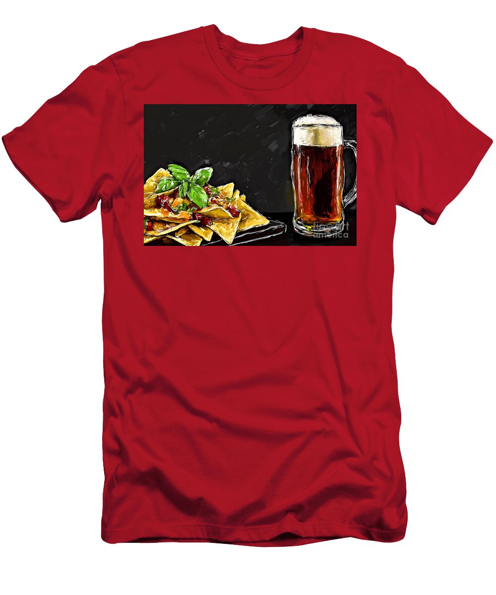 1 Delicious Quesadillas with Chorizo and Fresh Basil and Frothy Mug of Amber Ale Pub Food Feast Olfactoart Studio T-Shirt