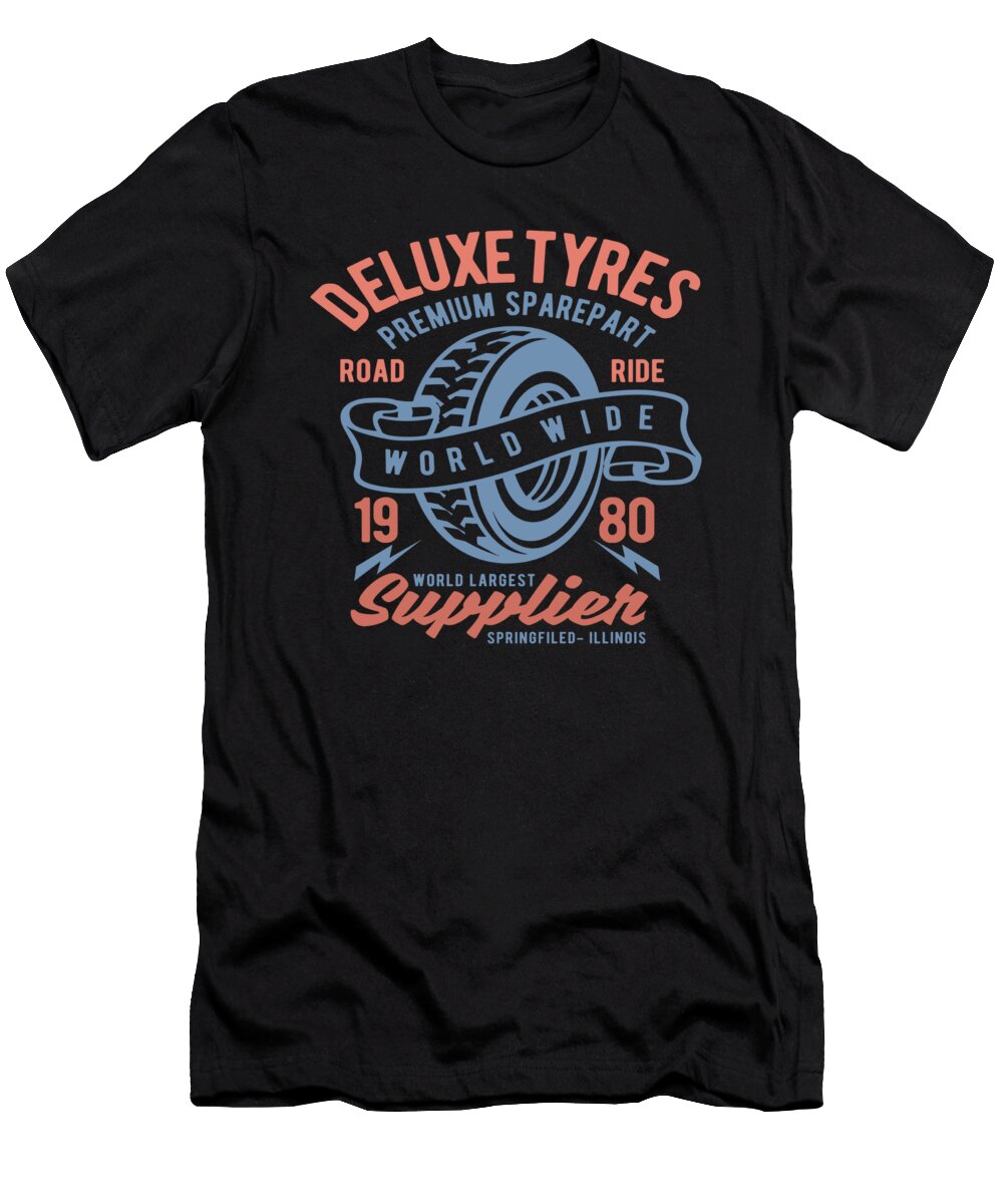 1 Deluxe Tyres Sparepart Motorcycle Classic Car Ride Florian Dold Art T-Shirt