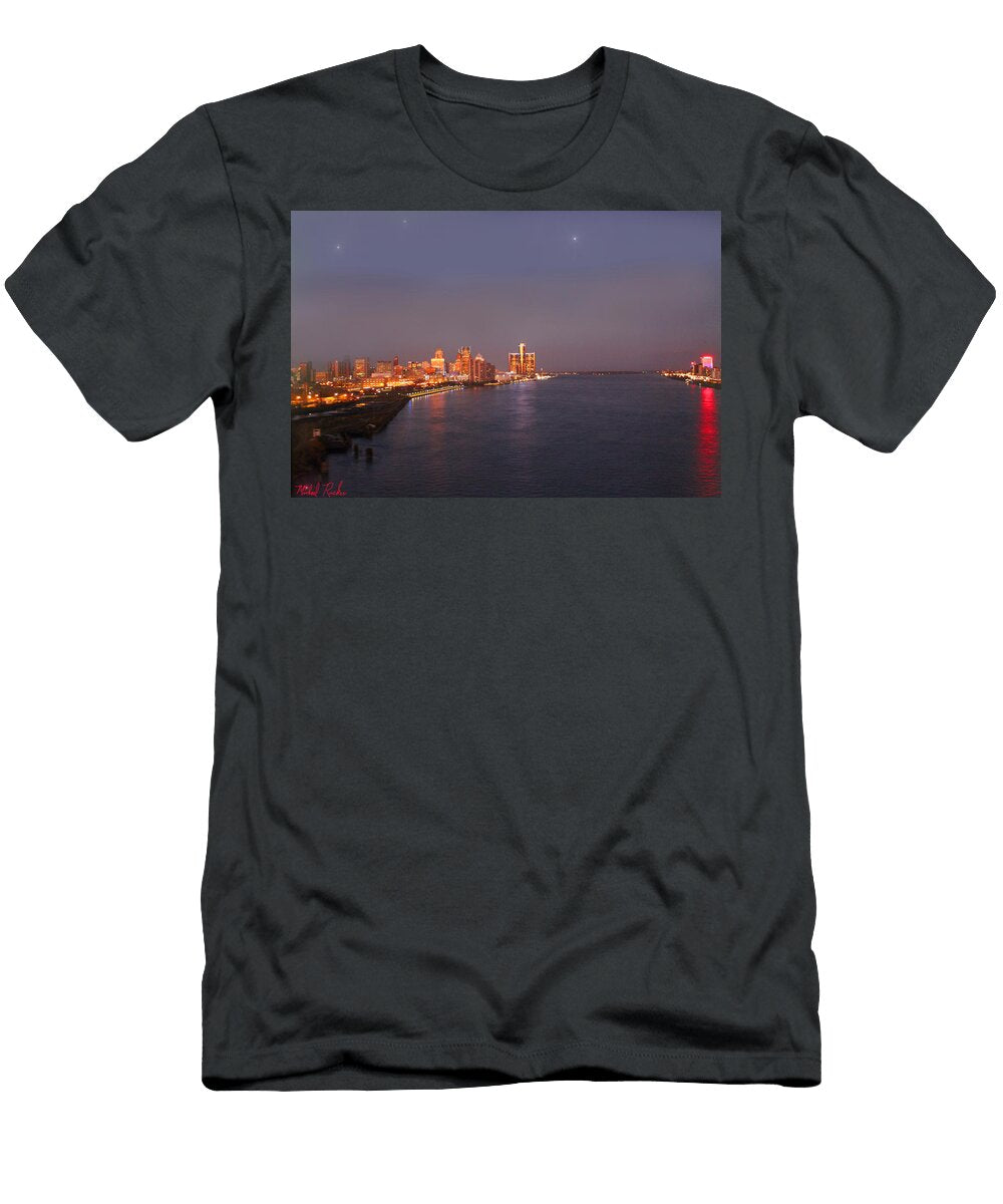 1 Detroit Skyline At Night Michael Rucker T-Shirt