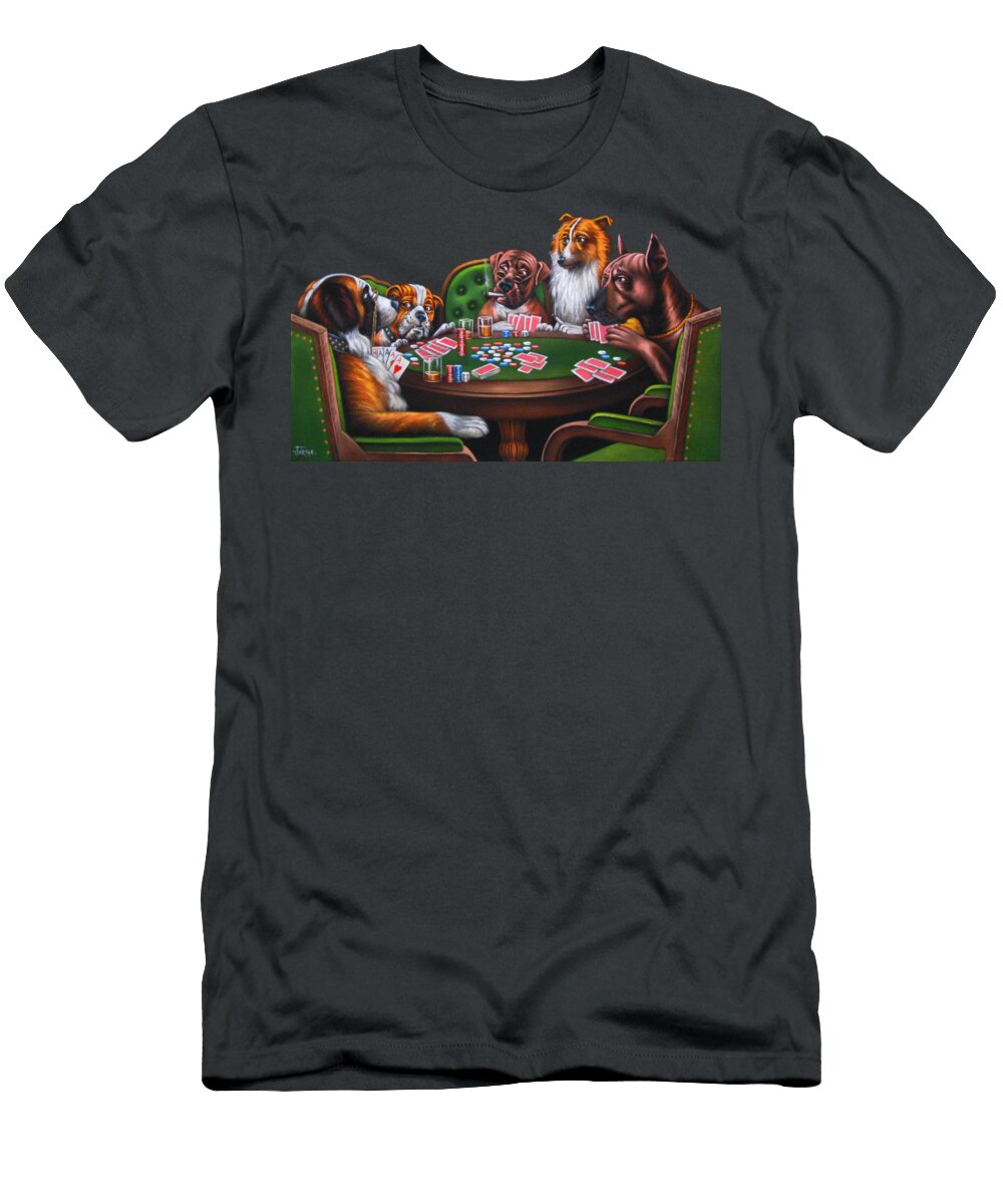 1 Dogs Playing Poker By Jorge Torrones After Cassius Marcellus Coolidge Ver3 Jorge Terrones T-Shirt