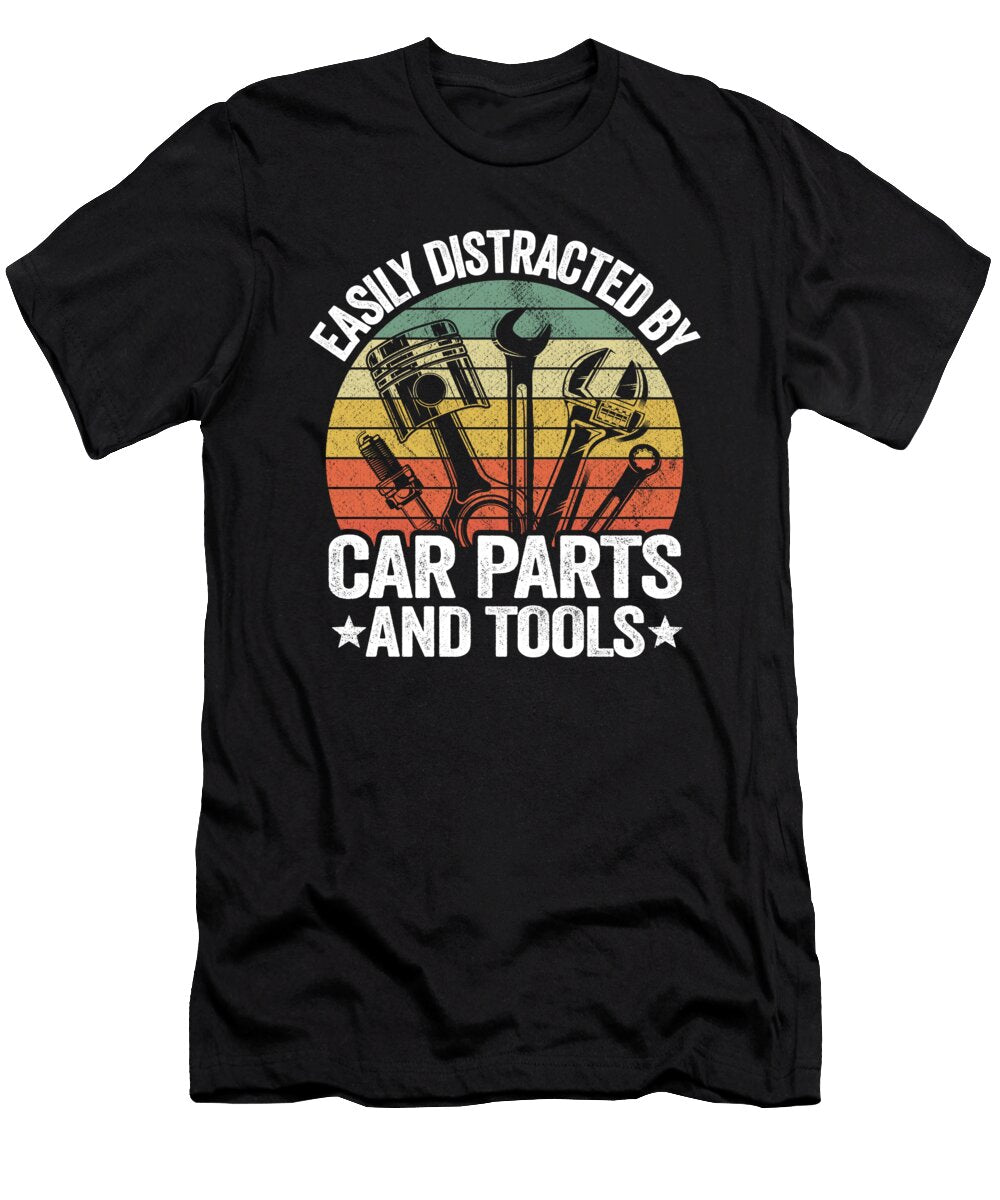 1 Easily Distracted By Car Parts and Tools Funny Mechanic Lisa Stronzi T-Shirt