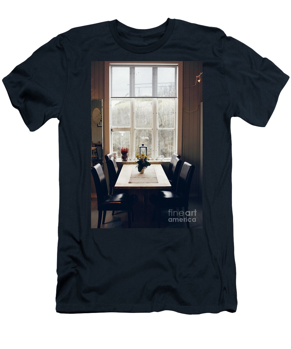 1 Empty Table and Antique Wooden Chairs Near a Window Joaquin Corbalan T-Shirt