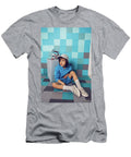 1 Fashion Boy in Blue Clothes Bites At a Cake Pixels with Pickaxe in the Studio Birthday Five Years Elena Saulich T-Shirt