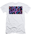 1 Futuristic Neon Light Strips Abstract Background with Glowing Pink and Blue Laser Lines Talha Khan T-Shirt