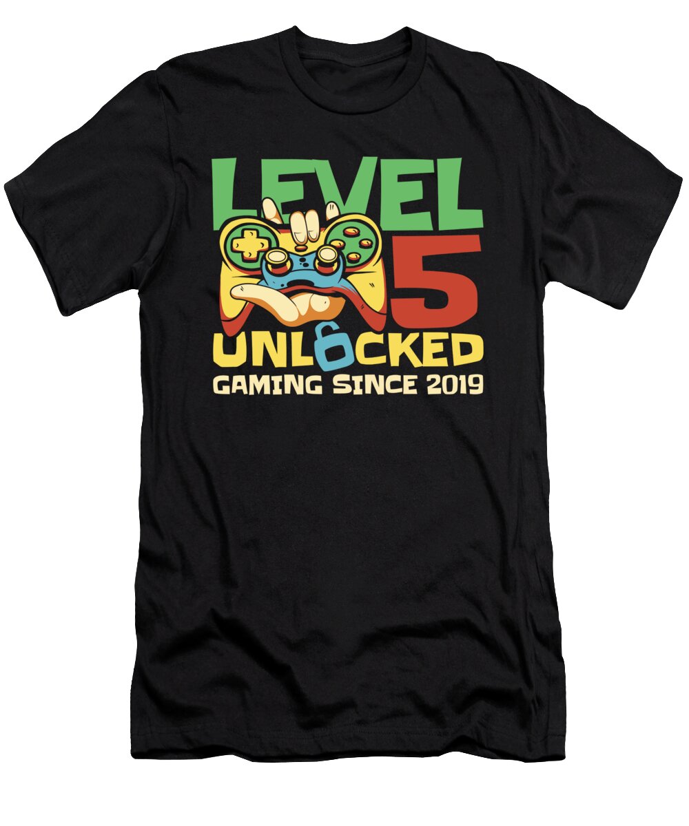 1 Gaming 5th Birthday Year Old Gamer Video Level 5 Unlocked Crazy Squirrel T-Shirt