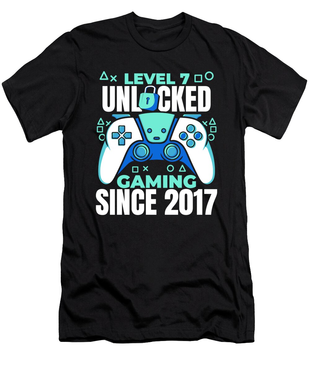 1 Gaming 7th Birthday Video Year Old Gamer Level 7 Unlocked Crazy Squirrel T-Shirt