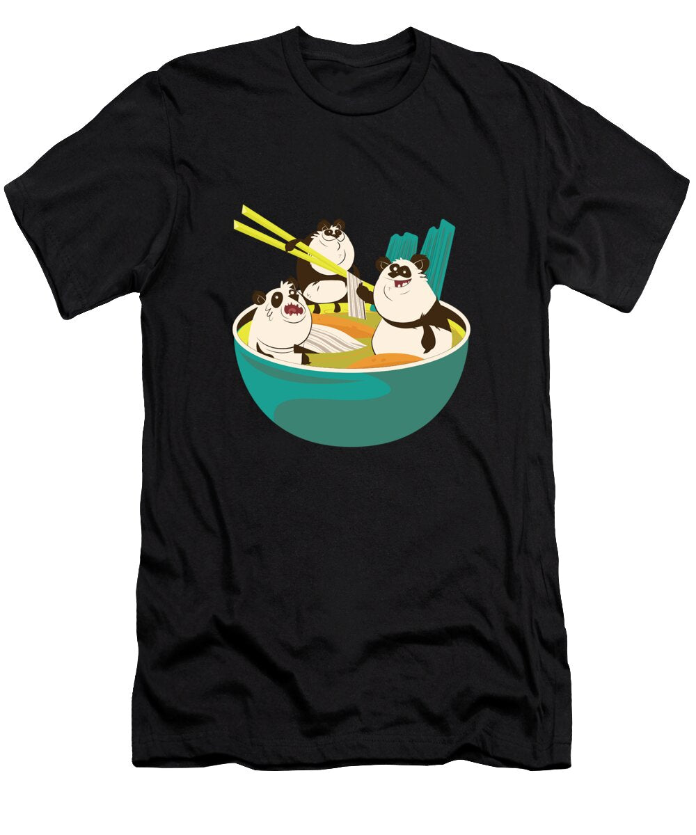 1 Giant Panda Bears in Japanese Ramen Noodle Bowl Cute and Funny Animal Art Designs T-Shirt