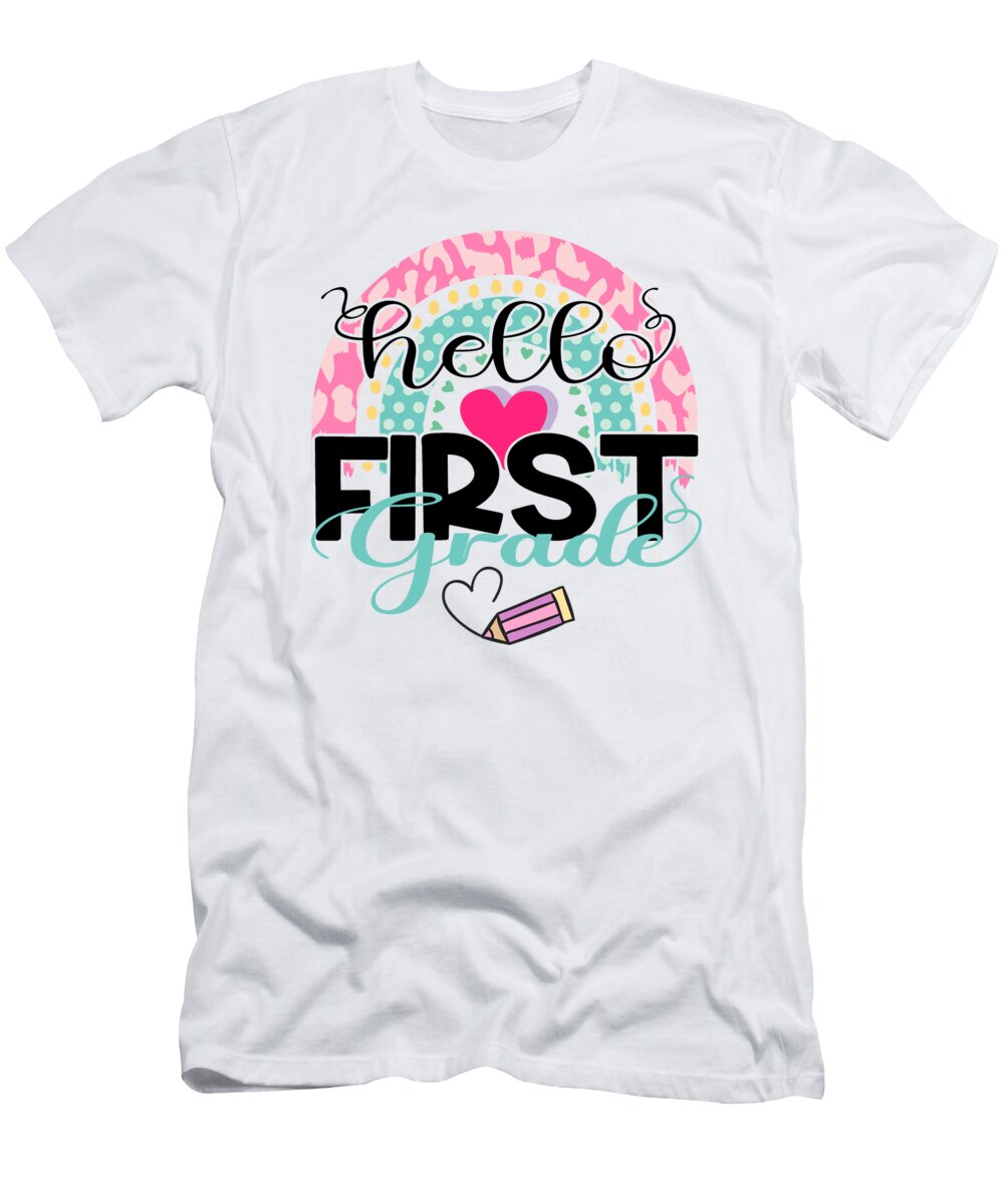 1 Hello First Grade Rainbow Gift for 1st Graders Licensed Art T-Shirt