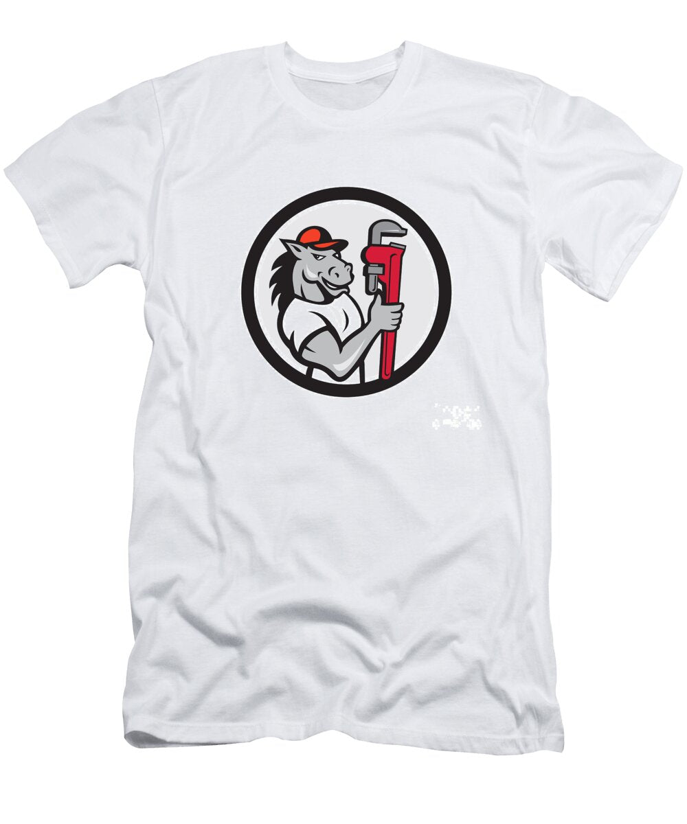 1 Horse Plumber Monkey Wrench Circle Cartoon Aloysius Patrimonio T-Shirt