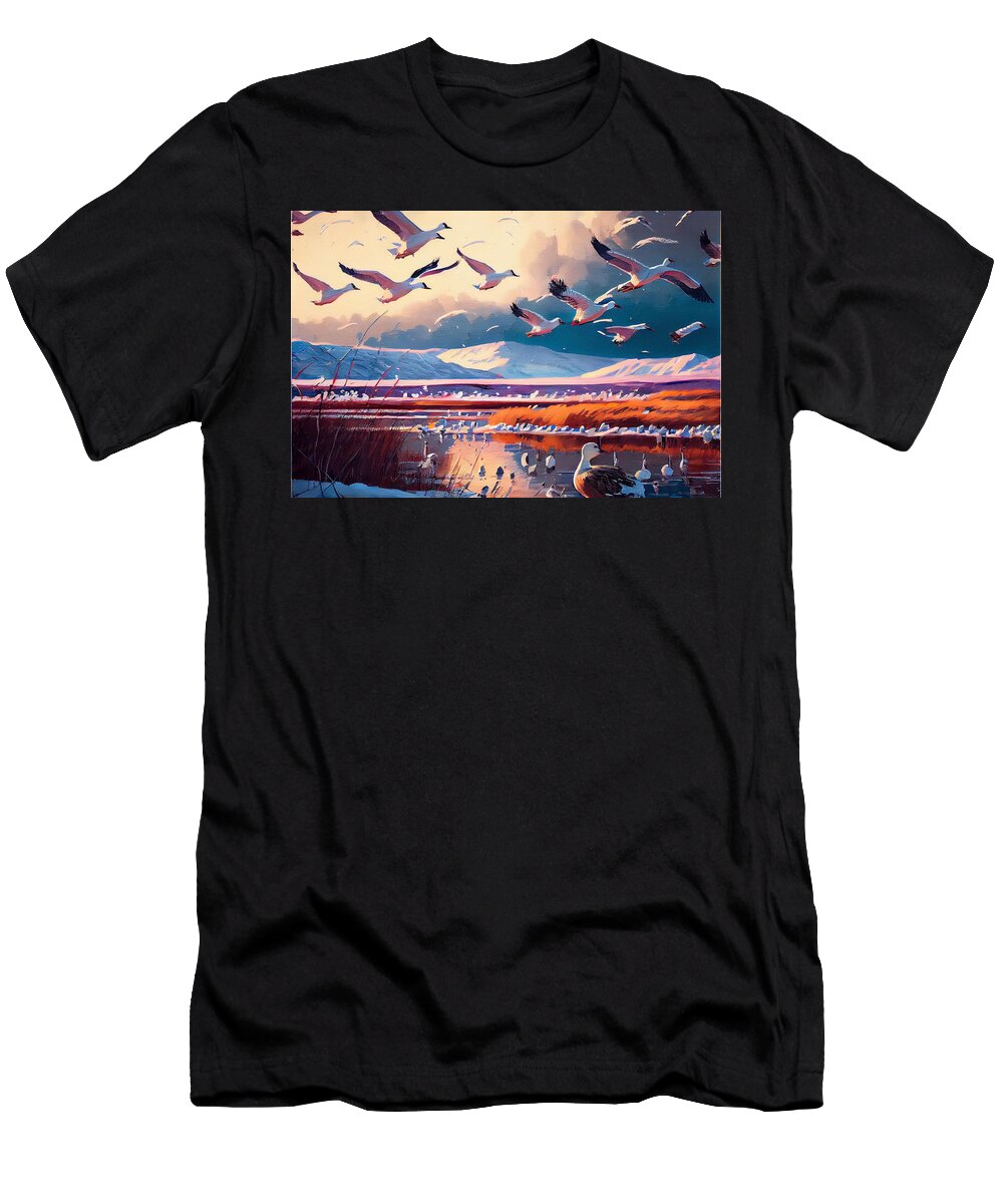 1 Hunting Snow Geese in a Jack Kirby Style Gentle By Asar Studios Celestial Images T-Shirt