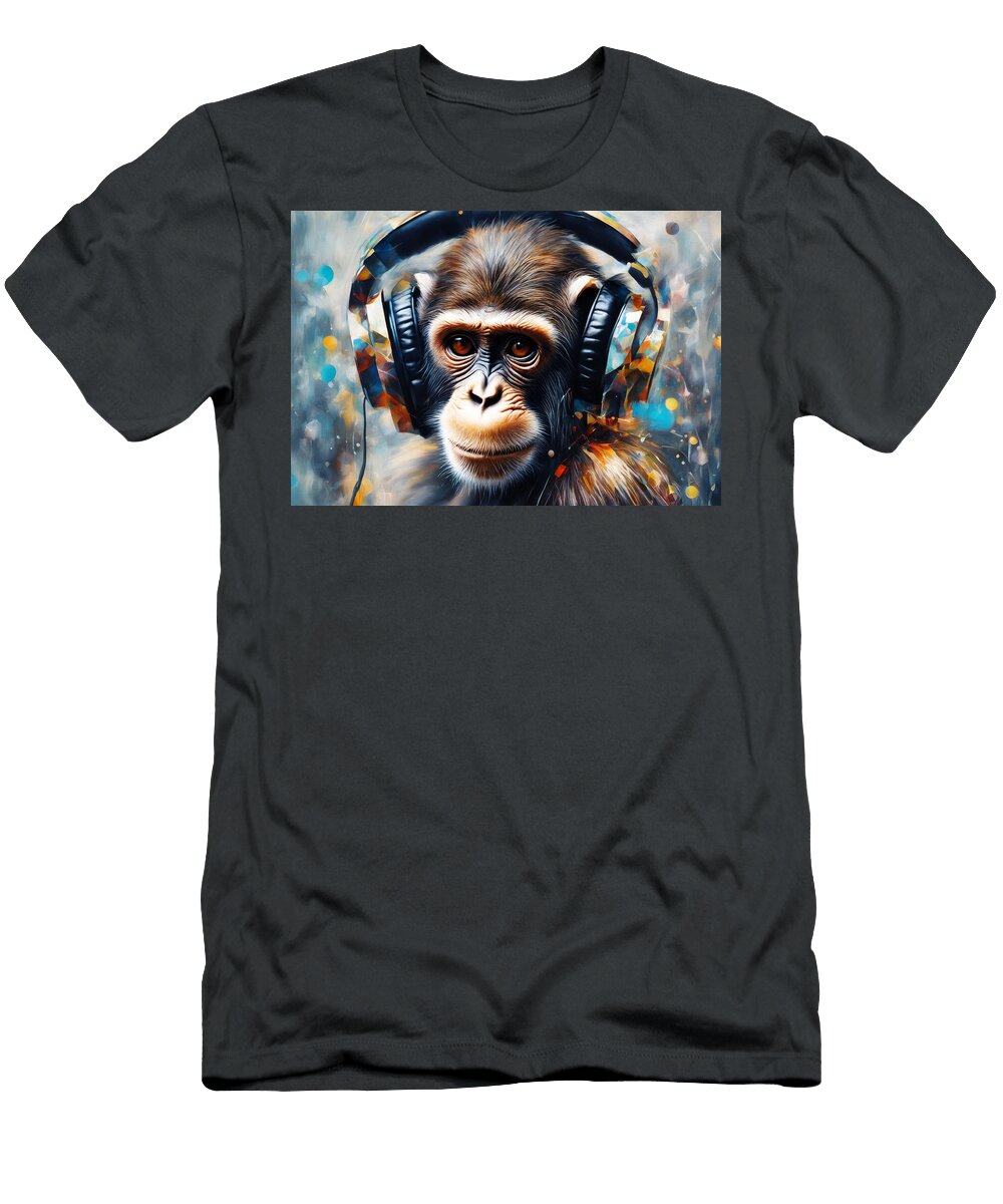 1 Made Headphones Technology Abstract Painting Monkey Art Graffiti Street Paint Drawing Illustration Earphones Splatter Animal Colours Music DJ Headset Wireless Wafe Akkash T-Shirt