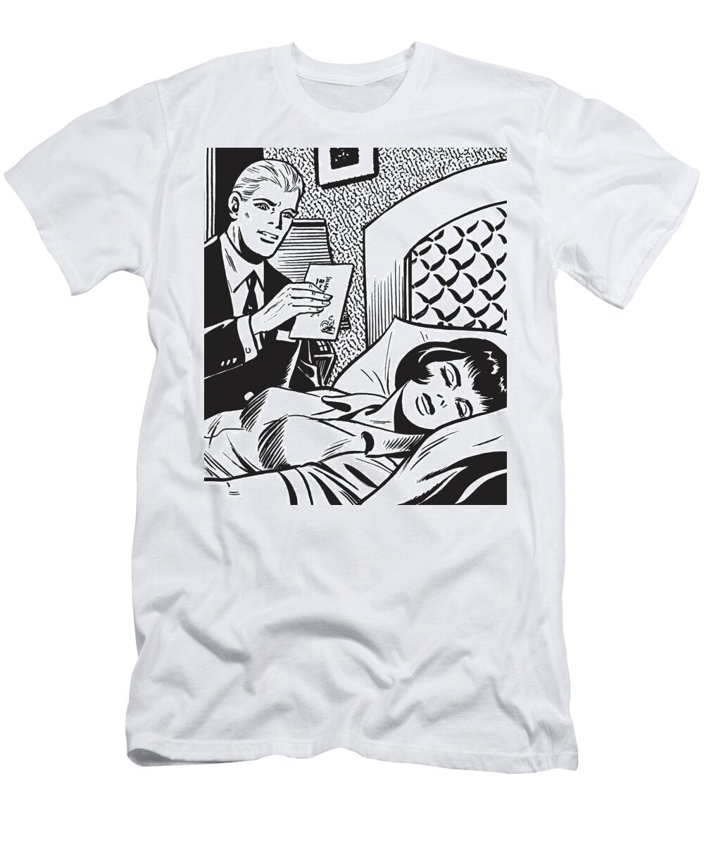 1 Man Holding Letter Over Sleeping Woman Csa Images T-Shirt