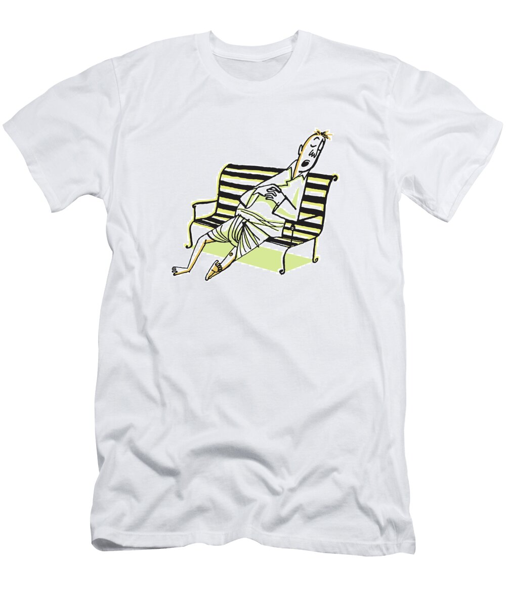 1 Man Sleeping on Park Bench Csa Images T-Shirt