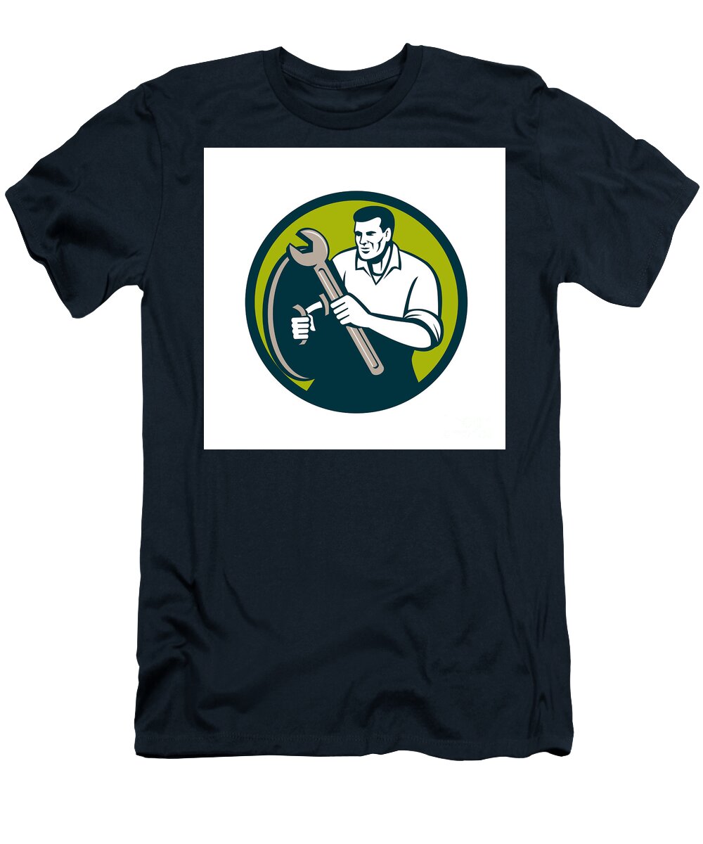 1 Mechanic Brandishing Spanner Wrench Circle Retro Aloysius Patrimonio T-Shirt
