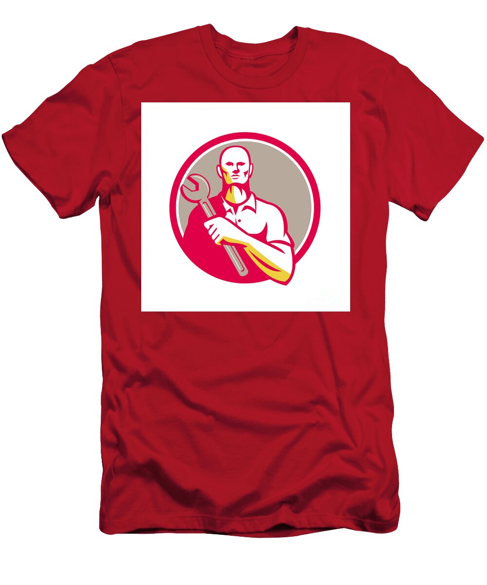 1 Mechanic Holding Wrench Circle Retro Aloysius Patrimonio T-Shirt