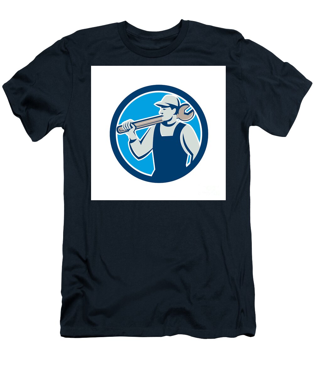 1 Mechanic Worker Holding Spanner Circle Retro Aloysius Patrimonio T-Shirt