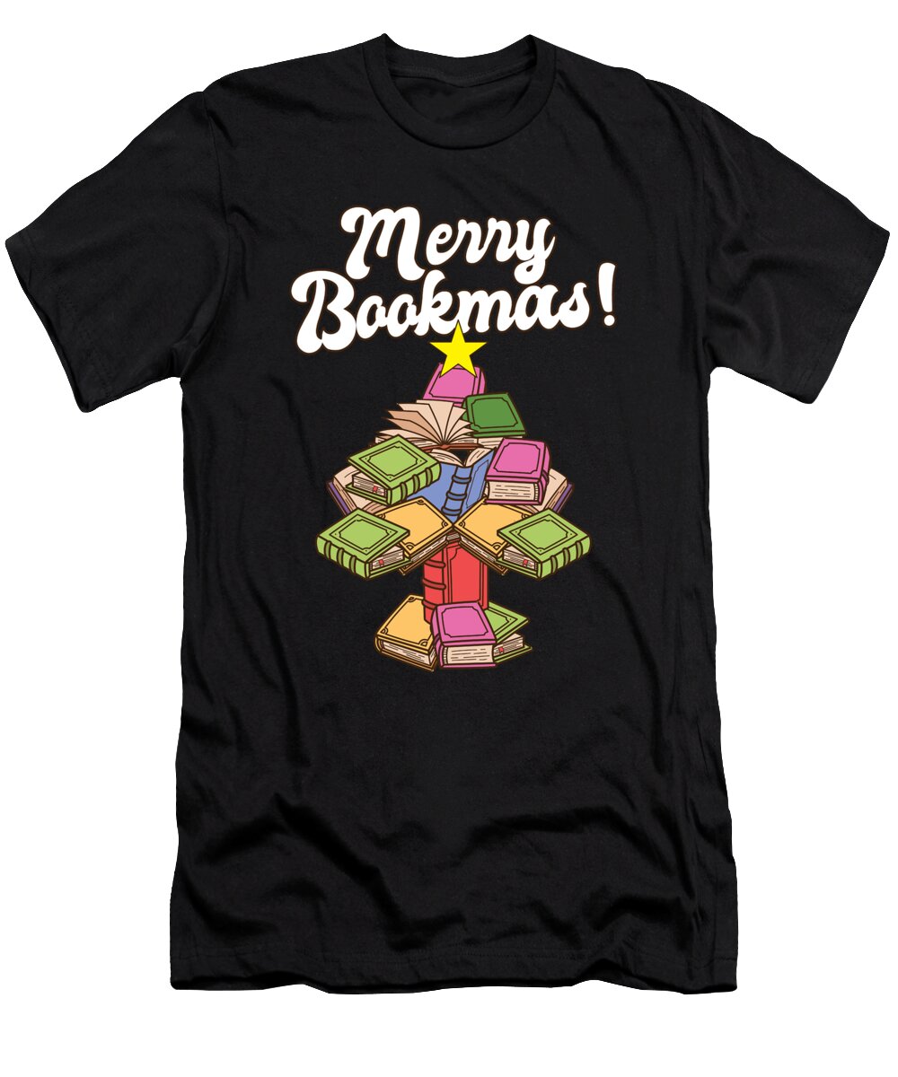1 Merry Bookmas Bookworm Christmas Tree Book Lover Costume Maximus Designs T-Shirt