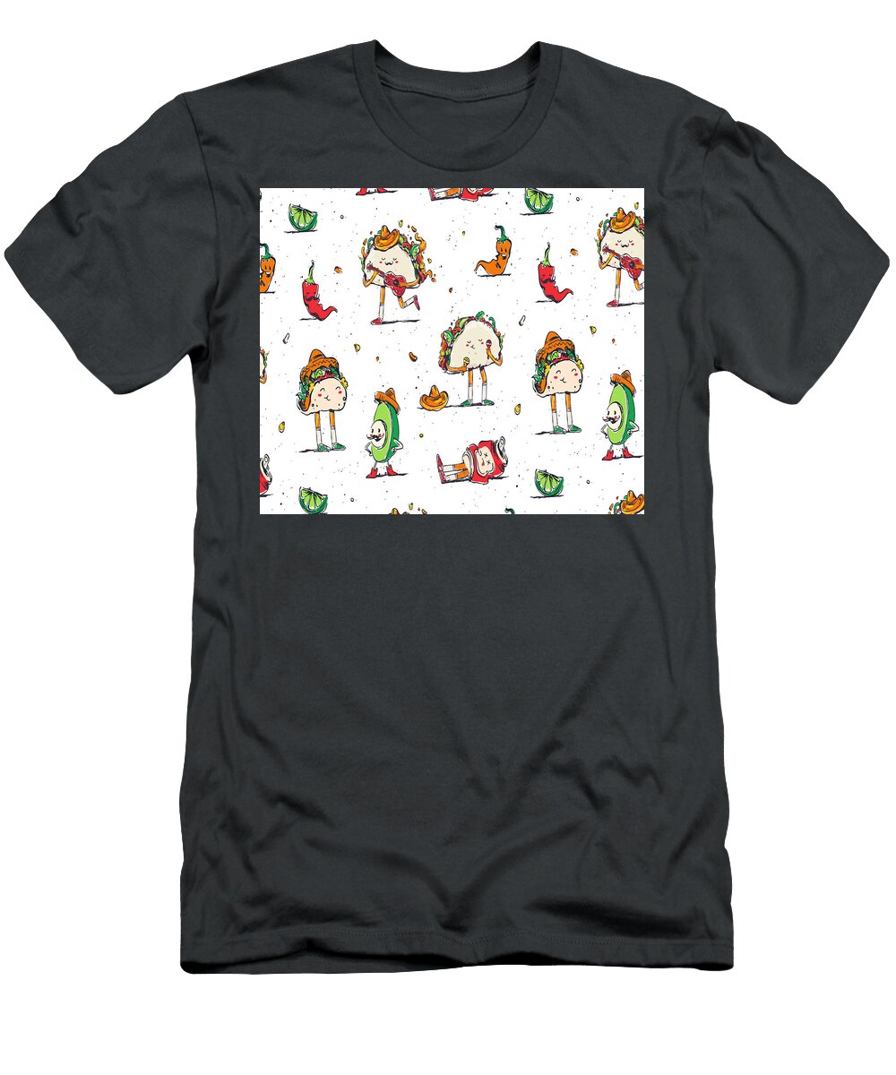 1 Mexican Food Pattern Tacos Chili Pepper Licensed Art T-Shirt