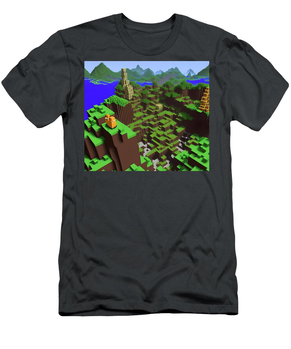 1 Minecraft Landscape Generative Ai Illustration Miroslav Nemecek T-Shirt