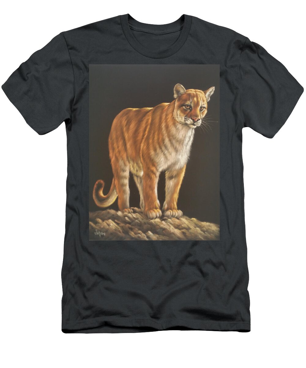 1 Mountain Lion Oil on Black Velvet By Artist Jorge Torrones Jorge Terrones T-Shirt